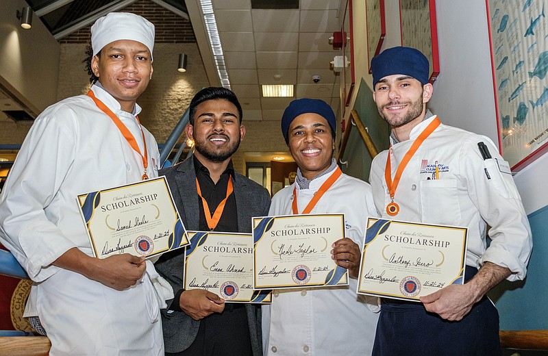 Culinary student scholarship recipients Samad Steele, Emon Ahmod, Nicole Taylor and Anthony Spero. (Photo by Craig Matthews)