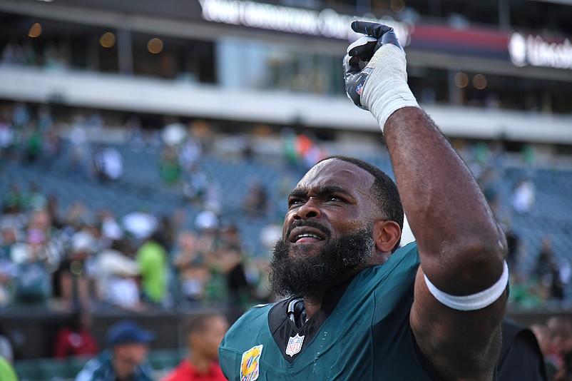 Oct 13, 2024; Philadelphia, Pennsylvania, USA; Philadelphia Eagles defensive end Brandon Graham (55) walks off the field after win against the Cleveland Browns at Lincoln Financial Field. Mandatory Credit: Eric Hartline-Imagn Images