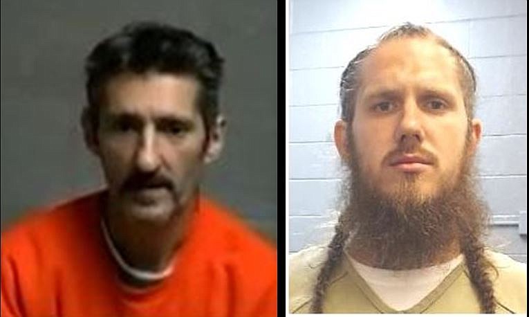 Joseph Riley Sr., left, appears virtually from the Atlantic County jail. His son, Joseph Riley Jr., in his state Department of Corrections photo.