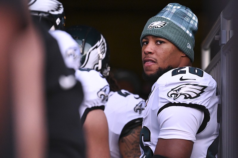 Dec 1, 2024; Baltimore, Maryland, USA;  Philadelphia Eagles running back Saquon Barkley (26) waits in the tunnel with teammates  before the game against the Baltimore Ravens at M&T Bank Stadium. Mandatory Credit: Tommy Gilligan-Imagn Images