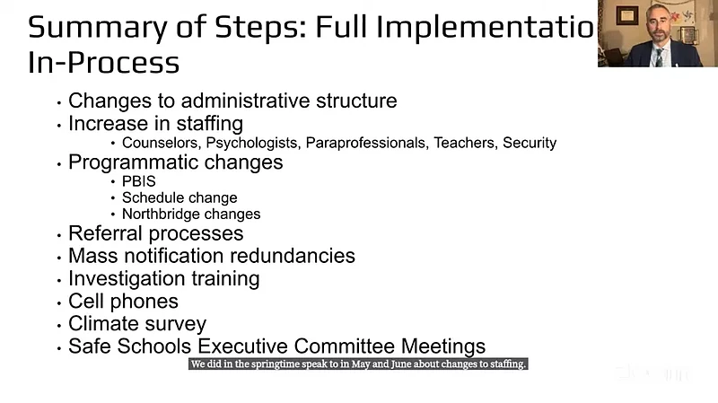 North Penn superintendent Todd Bauer speaks about the findings of a third-party investigation into an April assault at Pennbrook Middle School during the safe schools committee meeting on Monday, Nov. 25, 2024. (Credit: Screenshot of NPTV video)