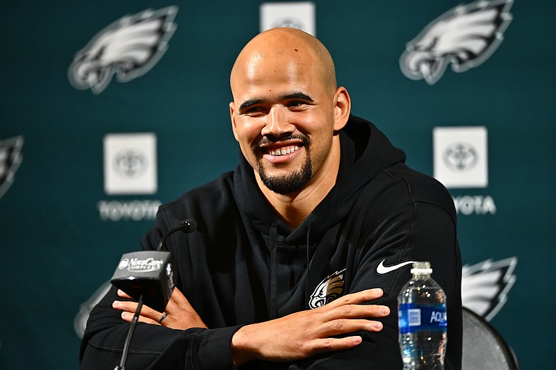 Mar 14, 2024; Philadelphia, PA, USA; Philadelphia Eagles linebacker Zack Baun speaks at a press conference after signing with the team. Mandatory Credit: Kyle Ross-USA TODAY Sports