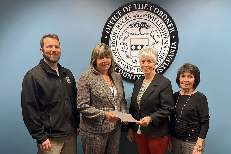 From left, Chief Deputy Coroner Scott Croop and Bucks County Coroner Patti Campi pictured here with International Association of Coroners & Medical Examiners (IACME) auditors Connie Jacobsen and Rae Wooten. (Credit: County of Bucks)