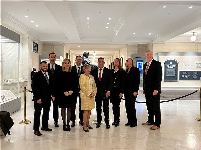 From left are Magisterial District Judges Adam Katzman, Richard Welsh, Kate McGill, Doug Lavenberg, Suzan Leonard, Edward Levine, Dara Nasatir, Jodi Griffis, and Todd Stephens. (Credit: Submitted Photo)