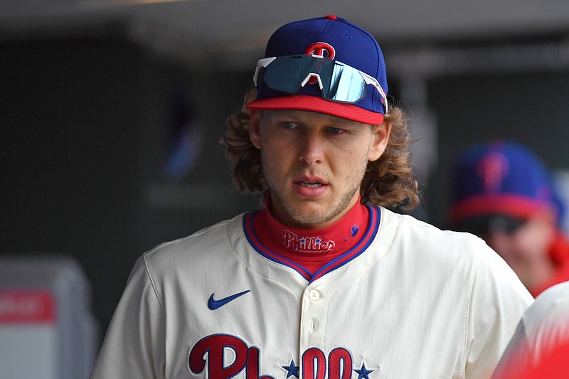 Mar 31, 2024; Philadelphia, Pennsylvania, USA; Philadelphia Phillies first baseman Alec Bohm (28) in the dugout against the Atlanta Braves at Citizens Bank Park. Mandatory Credit: Eric Hartline-USA TODAY Sports