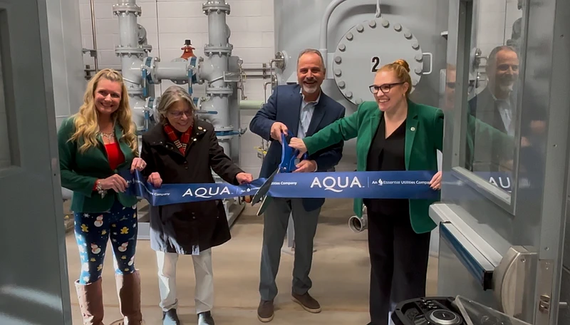 Local officials cut the ribbon on a new PFAS treatment system at Aqua Pennsylvania’s Hatboro well station in Montgomery County on Thursday, Dec. 5, 2024. (Photo courtesy of Aqua Pennsylvania)