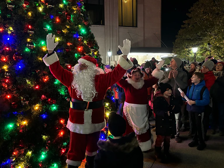 Santa and Mrs. Claus light the Christmas tree at Souderton’s tree lighting ceremony.