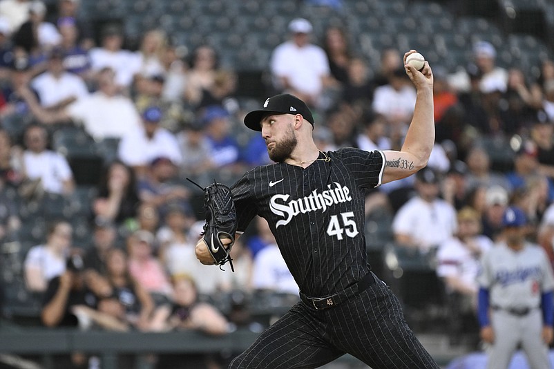 Jun 24, 2024; Chicago, Illinois, USA;  Chicago White Sox pitcher Garrett Crochet (45) delivers against the Los Angeles Dodgers during the first inning at Guaranteed Rate Field. Mandatory Credit: Matt Marton-USA TODAY Sports