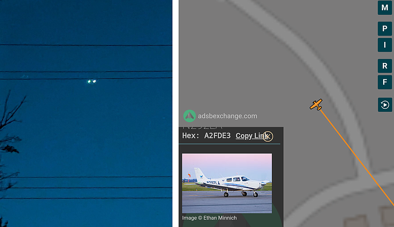 A sighting of a “drone” and flight data showing that it was a small general aviation aircraft flying over Bucks County on Saturday. (Credit: LevittownNow.com)