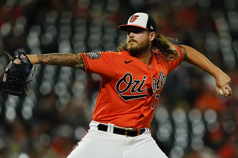 Sep 3, 2022; Baltimore, Maryland, USA; Baltimore Orioles relief pitcher Nick Vespi (79) pitches against the Oakland Athletics during the ninth inning at Oriole Park at Camden Yards. Mandatory Credit: Brent Skeen-USA TODAY Sports