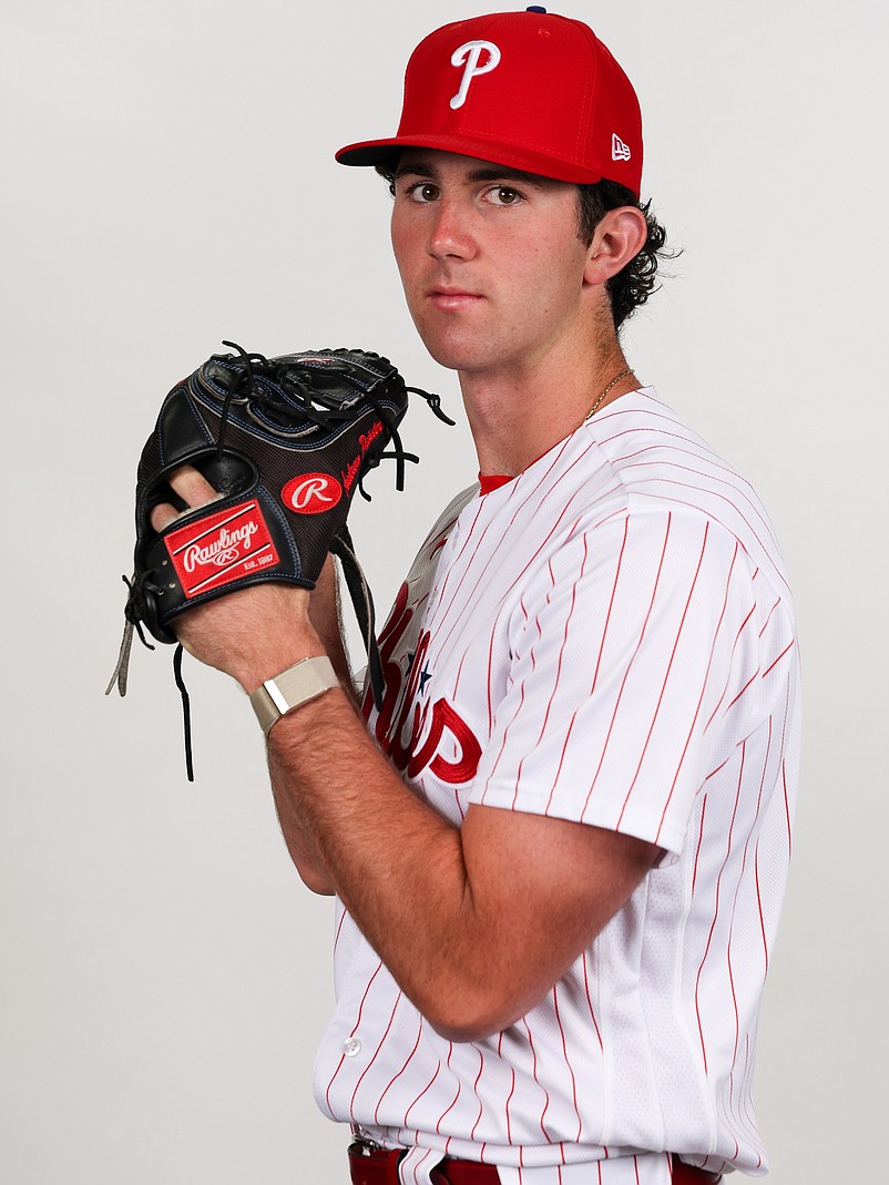 Feb 23, 2023; Clearwater, FL, USA; Philadelphia Phillies pitcher Andrew Painter (76) during photo day at BayCare Ballpark. Mandatory Credit: Nathan Ray Seebeck-USA TODAY Sports