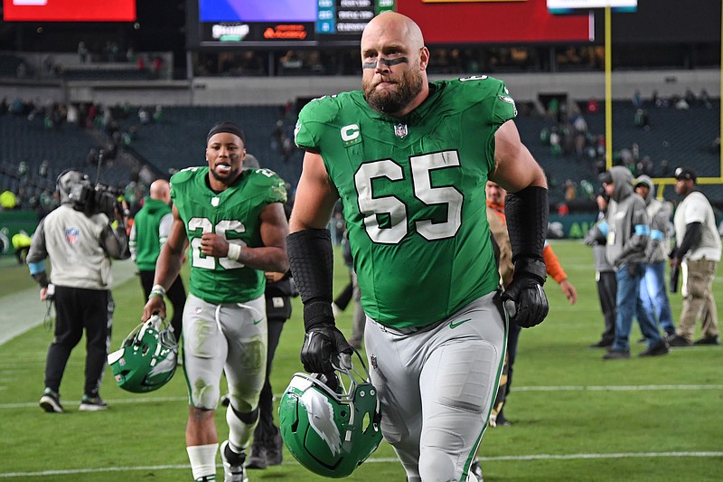 Nov 3, 2024; Philadelphia, Pennsylvania, USA; Philadelphia Eagles offensive tackle Lane Johnson (65)  walks off the field after win against the Jacksonville Jaguars at Lincoln Financial Field. Mandatory Credit: Eric Hartline-Imagn Images