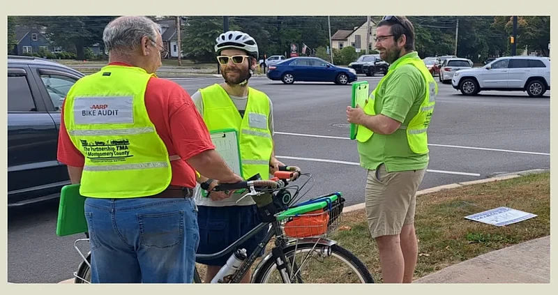 Members of the Partnership TMA of Montgomery County conduct a sidewalk audit at Maple Avenue and Orvilla Road in Hatfield Township in fall 2024. (Credit: Partnership TMA)