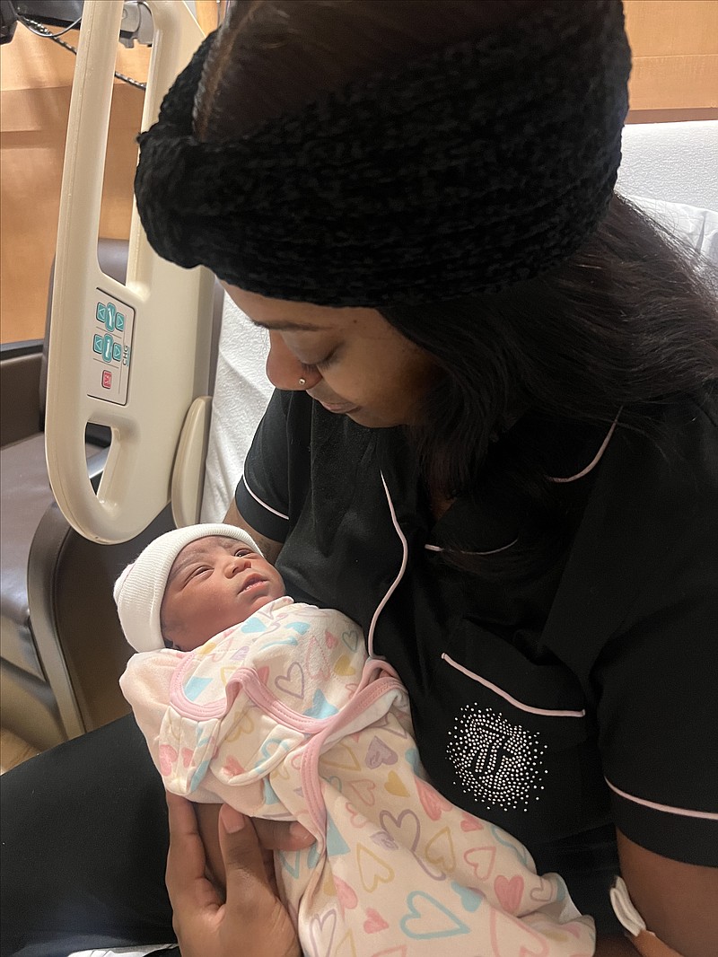 PROVIDED/K’Mirrah is pictured holding her newborn baby girl, Bry’Lee, who was born on Jan. 2, 2025 at 6:14 a.m. Bry’Lee is Shore Medical Center’s first baby born in 2025.