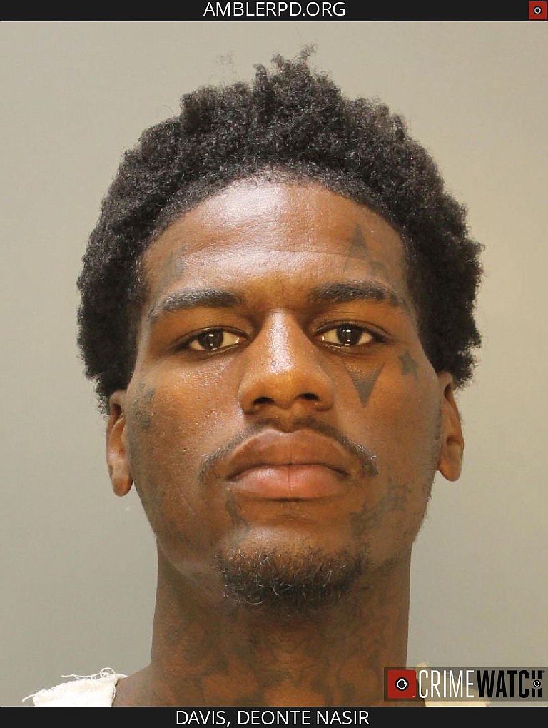 Deonte Nasir Davis remains on the county's Most Wanted list after a robbery, assault, and kidnapping incident in February of 2023, police say. (Image courtesy of Ambler PD)