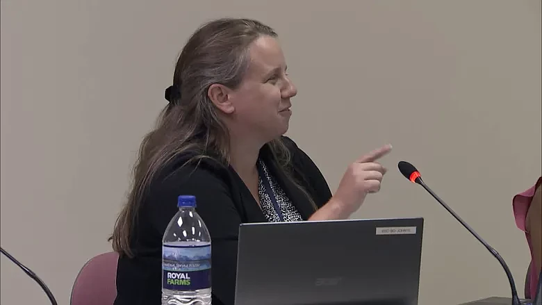 North Penn School District’s then-Assistant Director of Business Administration Kristin Johnson, speaks about federal COVID pandemic stimulus funding during her final board meeting with the district in Sept. 2022. (Screenshot of NPTV video)