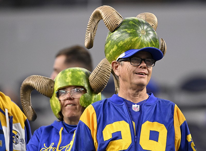 Nov 24, 2024; Inglewood, California, USA; Los Angeles Rams fans watch warmups before a game against the Philadelphia Eagles at SoFi Stadium. Mandatory Credit: Alex Gallardo-Imagn Images