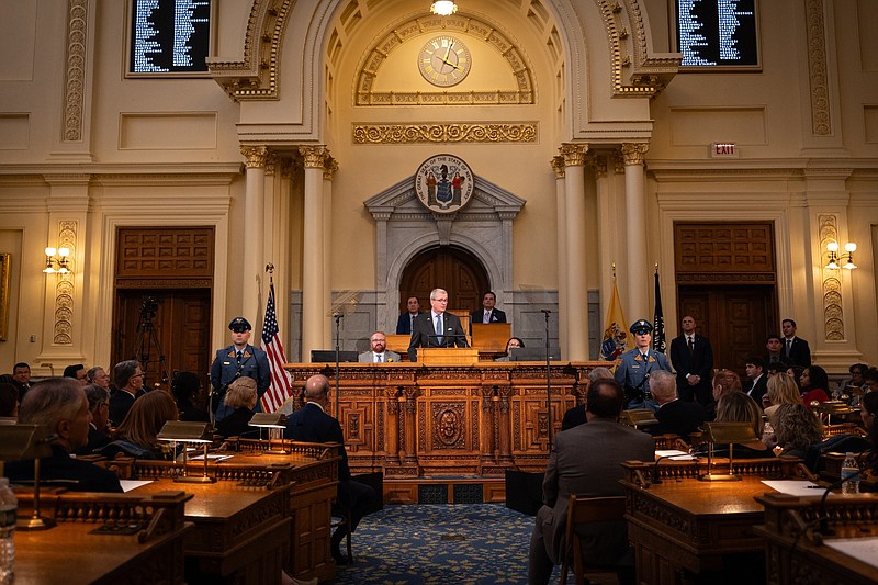 NJ GOVERNOR'S OFFICE/Gov. Phil  Murphy delivers the State of the State address at the Assembly chambers in Trenton Jan. 14, 2025.