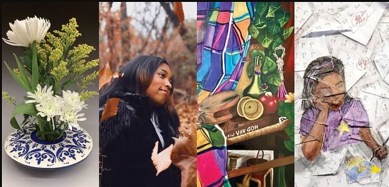 (Credit: Delaware County Community College) Artwork by (left to right): Kiarha Constantino, Garnet Valley High School; Saniya Hatchell, Upper Darby High School; Devin Baldwin, Penncrest High School; and Phani Vaddypally, Springfield High School.