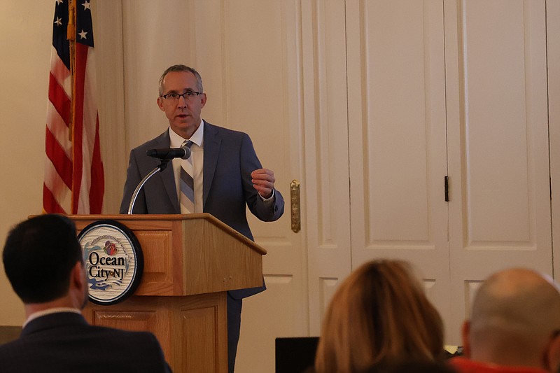 Sturdy Savings Bank President and CEO Greg Matuson gives his presentation at the Ocean City Regional Chamber of Commerce economic forum.