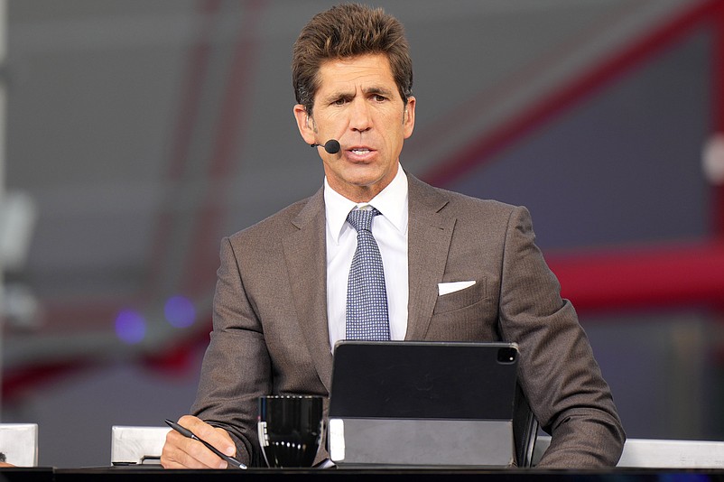 Oct 23, 2024; Inglewood, California, USA; Bob Myers on the ESPN NBA Countdown live set at Intuit Dome. Mandatory Credit: Kirby Lee-Imagn Images