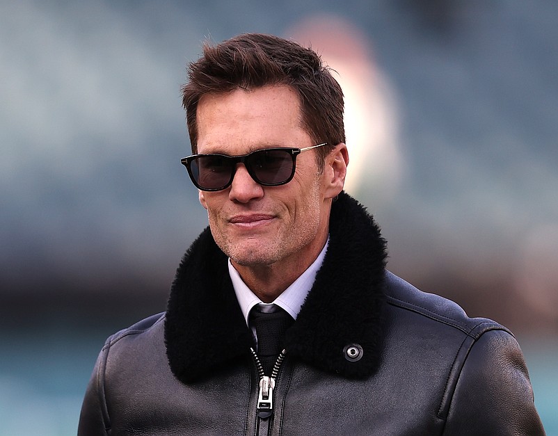 Jan 12, 2025; Philadelphia, Pennsylvania, USA; Announcer Tom Brady looks on before an NFC wild card game between the Philadelphia Eagles and the Green Bay Packers at Lincoln Financial Field. Mandatory Credit: Bill Streicher-Imagn Images