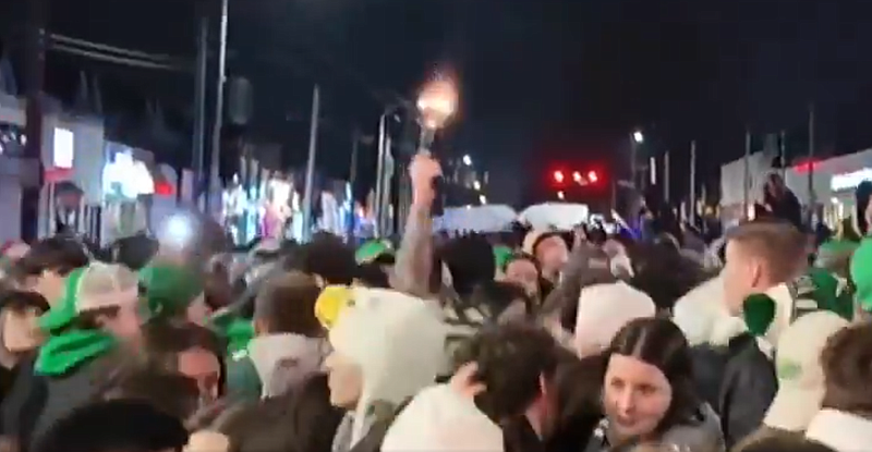 Someone fires a gun into the air during a celebration of the Eagles going to the Super Bowl at Frankford and Cottman Ave. in Northeast Philly Sunday night.