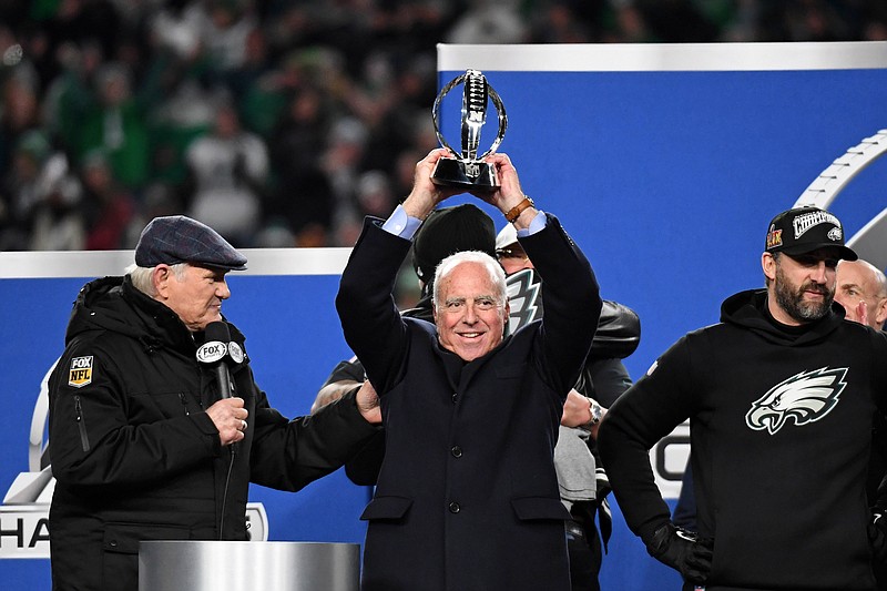 Jan 26, 2025; Philadelphia, PA, USA; Philadelphia Eagles owner Jeffrey Lurie celebrates after winning the NFC Championship game against the Washington Commanders at Lincoln Financial Field. Mandatory Credit: Eric Hartline-Imagn Images