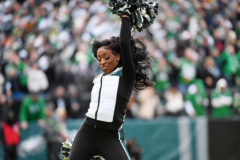 Jan 26, 2025; Philadelphia, PA, USA; Philadelphia Eagles cheerleaders perform during the first half in the NFC Championship game at Lincoln Financial Field. Mandatory Credit: Eric Hartline-Imagn Images