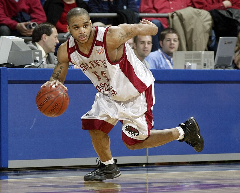 Mar 13, 2003; Dayton, OH, USA; FILE PHOTO; St. Joes Hawks guard Jameer Nelson in action during the 2003 Atlantic 10 Tournament at Dayton. Mandatory Credit: Brett Hansbauer-USA TODAY Sports © Copyright Brett Hansbauer