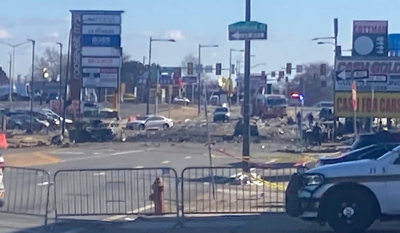 Some debris from the Learjet 55 crash remained in the 2300 block of Cottman Avenue in Northeast Philadelphia a day after the incident. Portions of the fuselage and several burned cars remained in place the morning after the crash, Saturday Feb. 1, 2025.