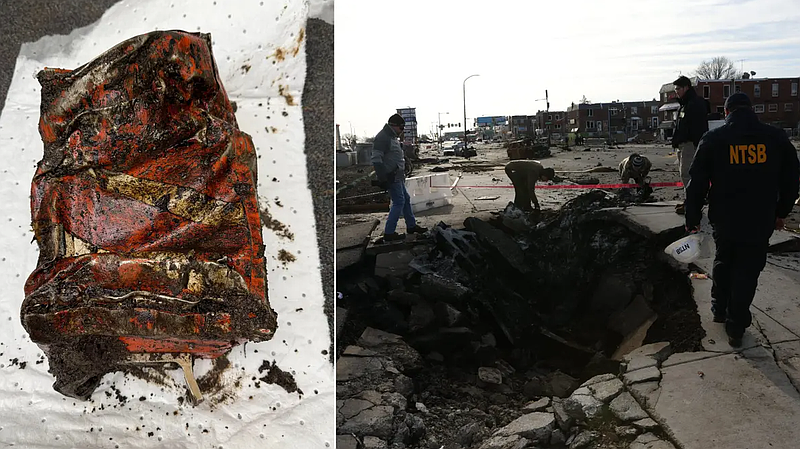 The "Black Box" cockpit voice recorder that was discovered eight feet under ground where the plane crashed on Cottman Ave. in Northeast Philadelphia (Credit: NTSB and Fox 29)