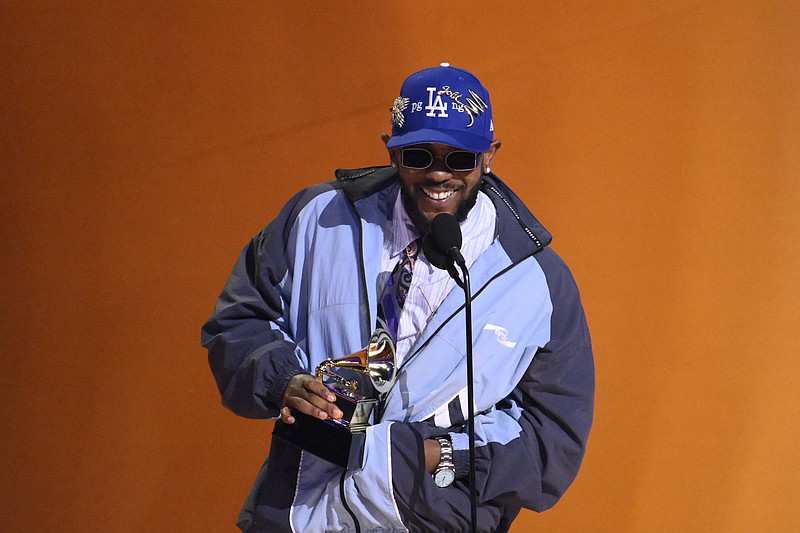 Feb 5, 2023; Los Angeles, CA, USA; Kendrick Lamar accepts the award for best rap album for “Mr. Morale & The Big Steppers during the 65th Annual Grammy Awards at Crypto.com Arena in Los Angeles on Sunday, Feb. 5, 2023.. Mandatory Credit: Robert Hanashiro-USA TODAY