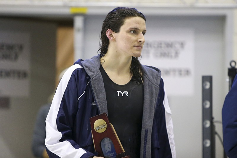 Mar 19, 2022; Atlanta, Georgia, USA; Penn Quakers swimmer Lia Thomas finishes eighth in the 100 free at the NCAA Swimming & Diving Championships at Georgia Tech. Mandatory Credit: Brett Davis-USA TODAY Sports