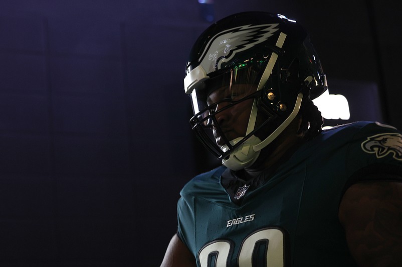 Jan 12, 2025; Philadelphia, Pennsylvania, USA; Philadelphia Eagles defensive tackle Jalen Carter (98) takes the field before the NFC wild card game against the Green Bay Packers at Lincoln Financial Field. Mandatory Credit: Bill Streicher-Imagn Images