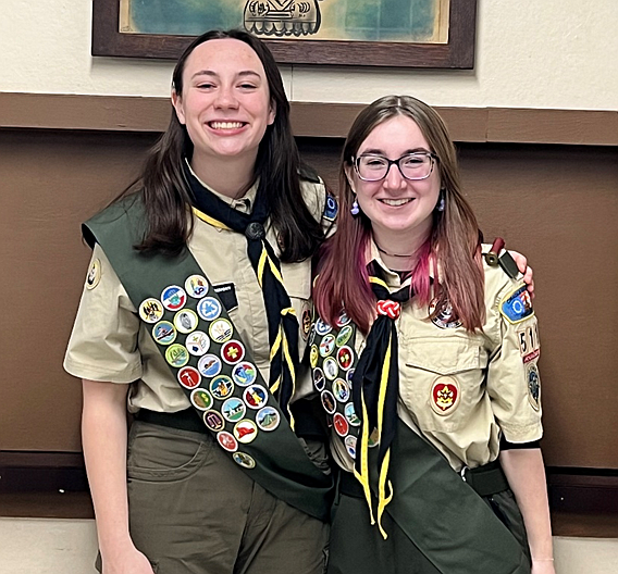 At left is Ivy Olson of Hatfield, a senior at North Penn High School, and at right is Emily Lessard, of Telford, a 2024 graduate of The Perk School and current freshman at Denison University. (Credit: Troop 511)