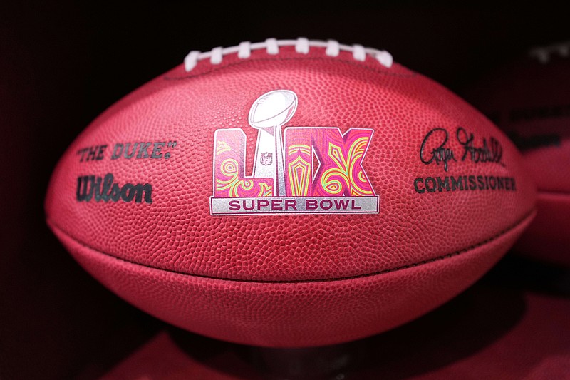 Feb 4, 2025; New Orleans, LA, USA;  A NFL Super Bowl 59 Wilson Duke football at the Super Bowl LIX Experience at the Ernest N. Morial Convention Center. Mandatory Credit: Kirby Lee-Imagn Images