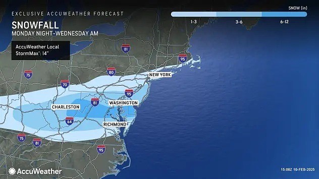 AccuWeather map shows snowfall totals expected through Wednesday morning. (Courtesy of AccuWeather)