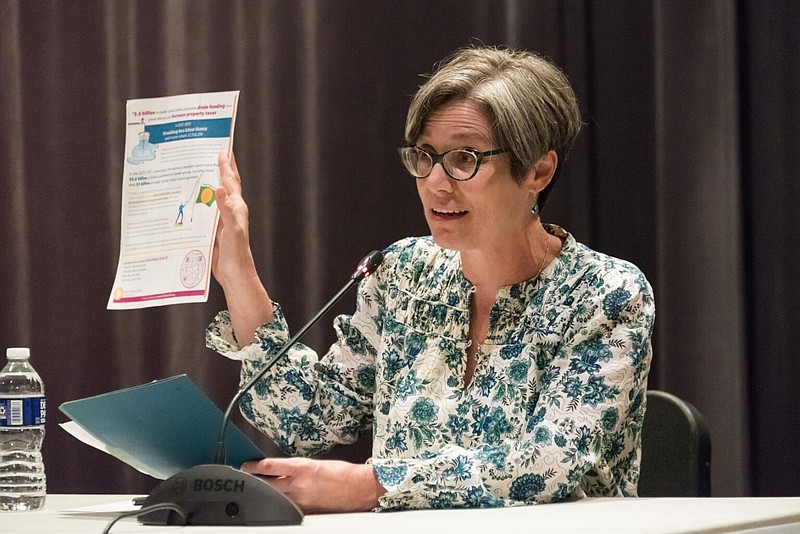 Susan Spicka, executive director of Education Voters of PA speaks at a House Democratic Policy Committee hearing in October 2022 to discuss the need to reform Pennsylvania’s charter school law and address teacher shortages across the state. (Credit: House Democratic Policy Committee)