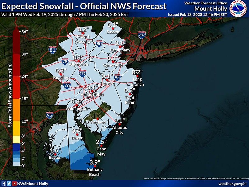 National Weather Service snowfall map