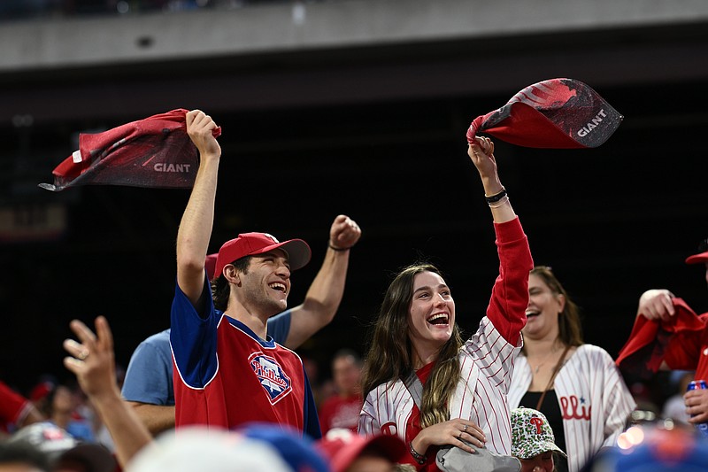 Oct 6, 2024; Philadelphia, Pennsylvania, USA;Philadelphia Phillies fans reacts in the ninth inning against the New York Mets during game two of the NLDS for the 2024 MLB Playoffs at Citizens Bank Park. Mandatory Credit: Kyle Ross-Imagn Images