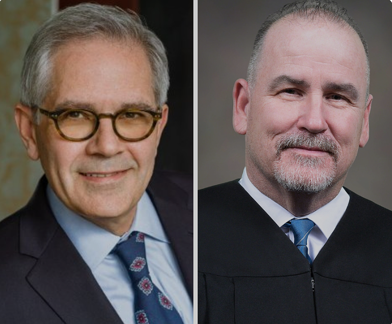 Judge Pat Dugan and Philadelphia District Attorney Larry Krasner (Credit: Law.com and @DA_LarryKrasner on X)