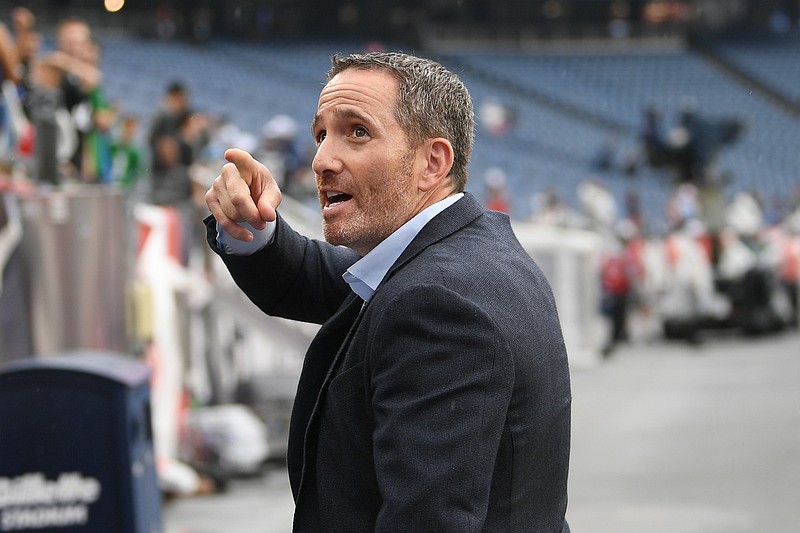 Aug 15, 2024; Foxborough, MA, USA; Philadelphia Eagles executive vice president and general manager Howie Roseman speaks to fans before a game between the New England Patriots and the Philadelphia Eagles at Gillette Stadium. Mandatory Credit: Eric Canha-USA TODAY Sports