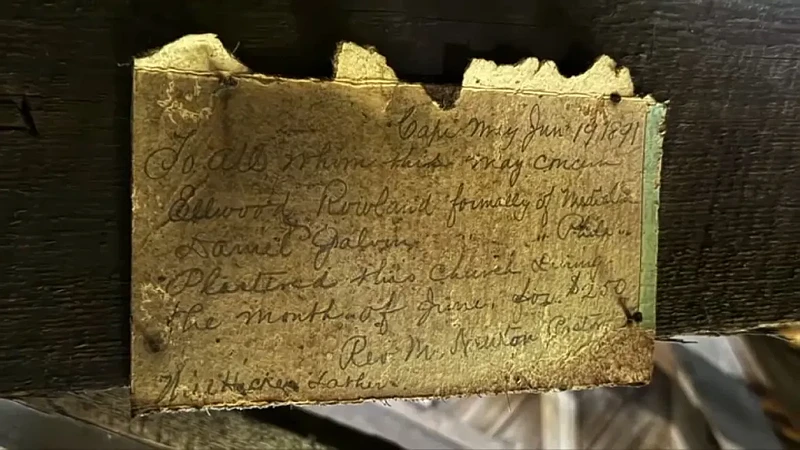 A construction worker recently found this handwritten note by the Rev. Alexander H. Newton, dated 1891, in the rafters of the former Allen AME Church, now called the Clemans Theater at Allen AME Church, in Cape May. (Photo courtesy of Clemans Theater at Allen AME Church)