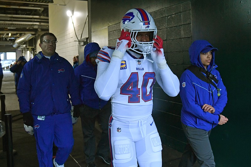 Nov 26, 2023; Philadelphia, Pennsylvania, USA; Buffalo Bills linebacker Von Miller (40) in the tunnel against the Philadelphia Eagles at Lincoln Financial Field. Mandatory Credit: Eric Hartline-USA TODAY Sports