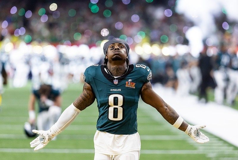 Feb 9, 2025; New Orleans, LA, USA; Philadelphia Eagles safety C.J. Gardner-Johnson (8) against the Kansas City Chiefs during Super Bowl LIX at Ceasars Superdome. Mandatory Credit: Mark J. Rebilas-Imagn Images