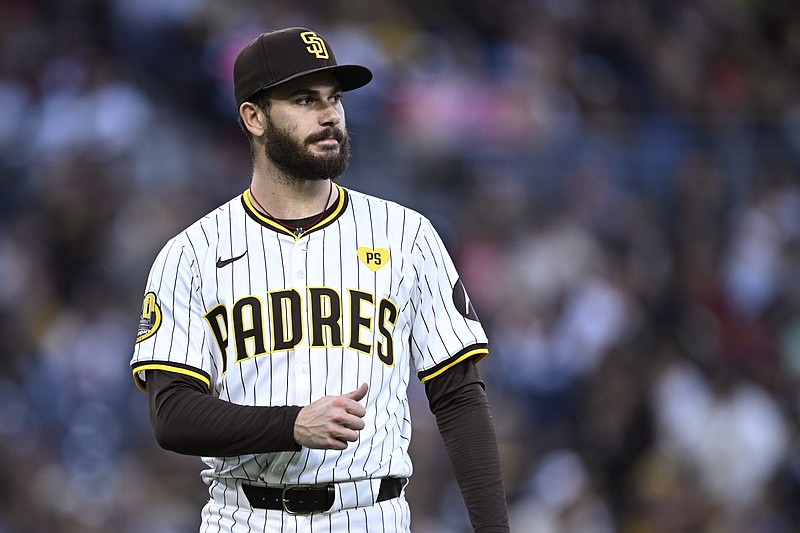 Apr 27, 2024; San Diego, California, USA; San Diego Padres starting pitcher Dylan Cease (84) gestures after a catch during the sixth inning against the Philadelphia Phillies at Petco Park. Mandatory Credit: Orlando Ramirez-USA TODAY Sports