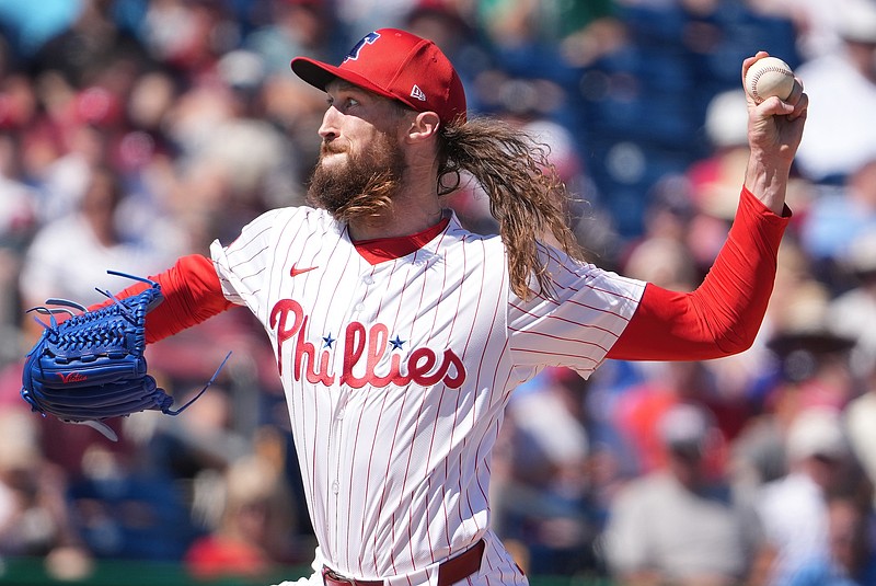 Feb 27, 2025; Clearwater, Florida, USA; Philadelphia Phillies pitcher Matt Strahm (25) throws a pitch against the New York Yankees during the third inning at BayCare Ballpark. Mandatory Credit: Dave Nelson-Imagn Images