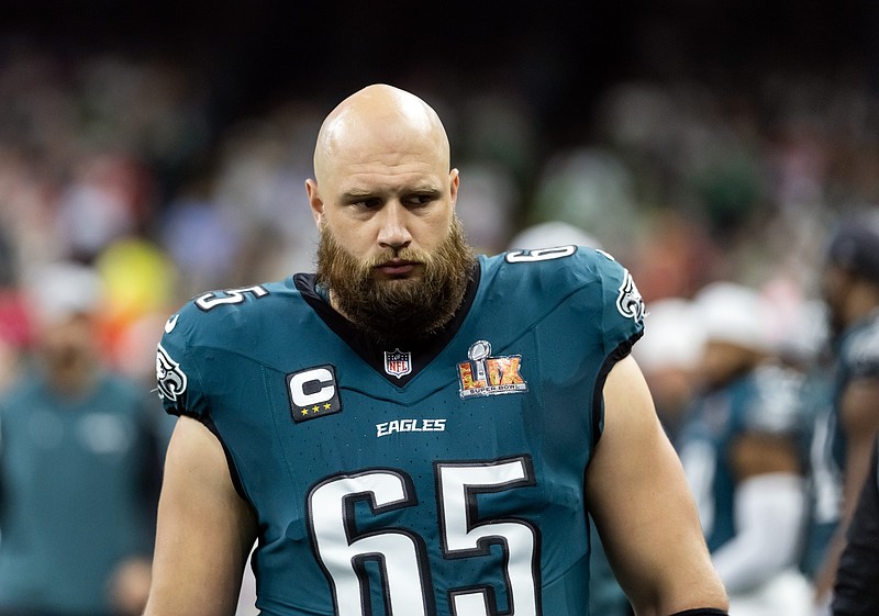 Feb 9, 2025; New Orleans, LA, USA; Philadelphia Eagles  offensive tackle Lane Johnson (65) against the Kansas City Chiefs during Super Bowl LIX at Ceasars Superdome. Mandatory Credit: Mark J. Rebilas-Imagn Images