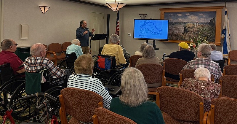 Josh Cutler speaks with seniors about the area's Jewish farming roots.